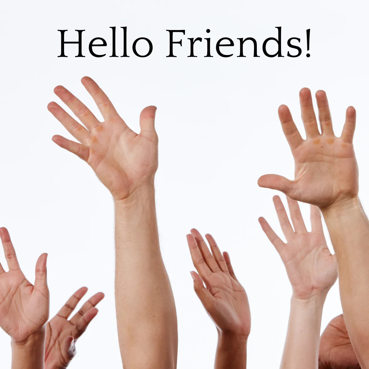 hands waving text: Hello Friends AlpacaSoaps Alpaca Soaps