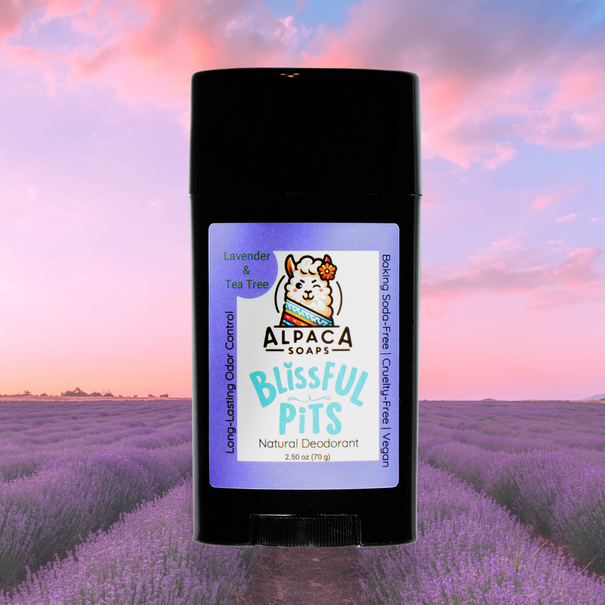 Alpaca Soaps Blissful Pits Natural Deodorant Baking Soda-free, vegan, long-lasting odor control, Lavender and Tea Tree