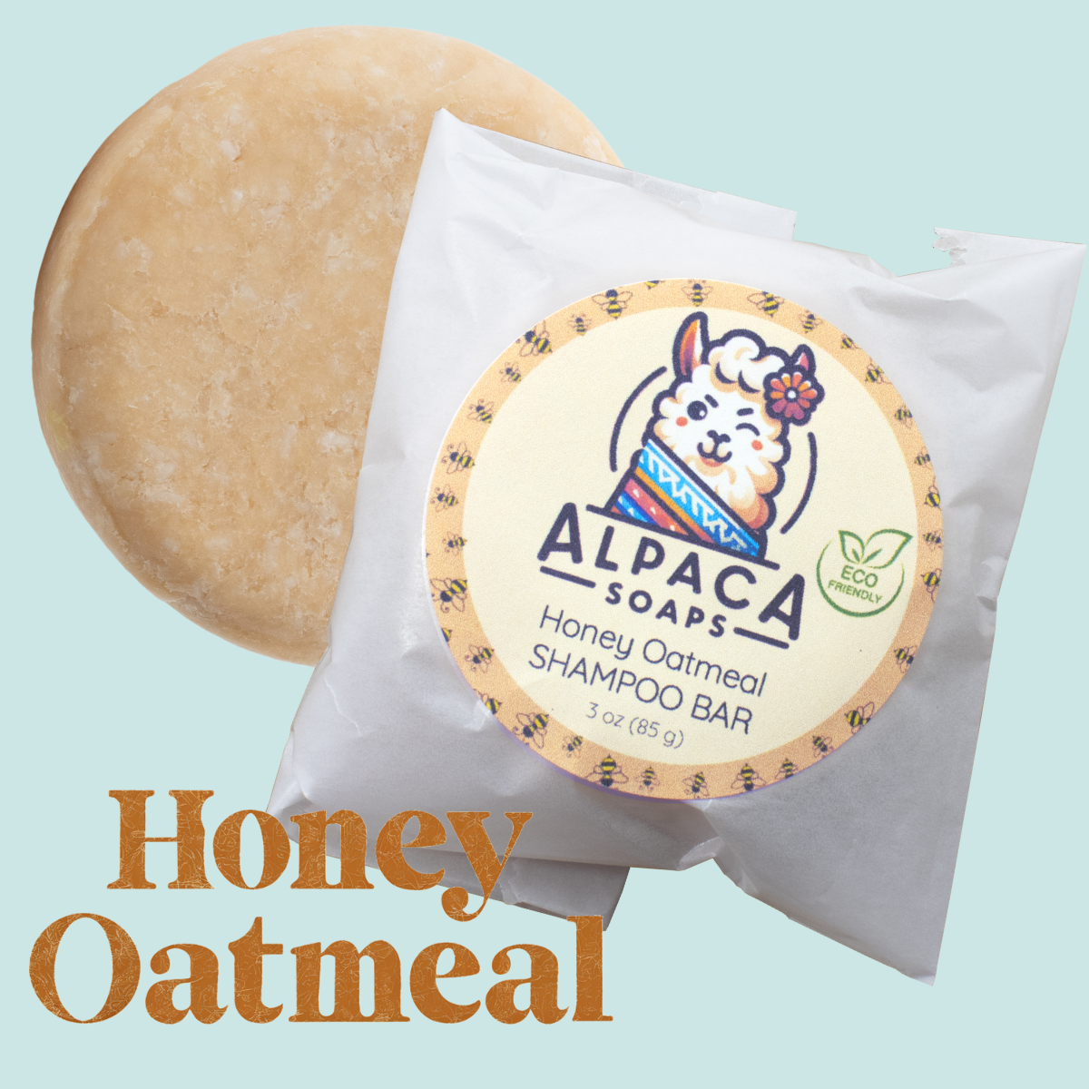 honey oatmeal soap bar on a blue background
