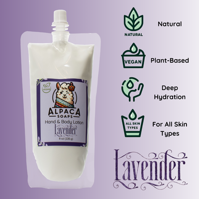 a bottle of alpaca hand and body lotion for all skin types